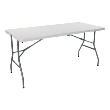 THINIA HOME Mesa Catering Plegable Rectangular Portatil Blanca 150 cm Mesa Multiusos: Camping, Eventos en Espacios Exteriores o Interiores | Mesa Resina y Patas Acero | 2-4 Personas