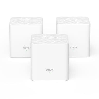 Tenda Nova MW3 (3-Pack) - WiFi Mesh de Doble Banda AC1200, 2× Puertos 100/10 Mbps Cada Unidad, Cobertura hasta 270 m², Funciona con Alexa, Mu-MIMO, Control Parental, Plug and Play, Red de Invitados