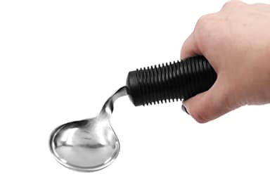 KMINA - Cuchara Adaptada Discapacidad Flexible Bilateral (Ángulo Ajustable), Cubiertos Mayores Mango Grueso, Ortopédica, Curva Adulto