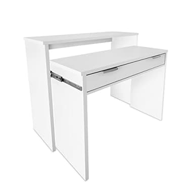 mattfy - Mesa de Escritorio Totalmente Extensible, Mesas para Ordenador, Color Blanco, Práctica y Funcional, Medidas: 90 cm (Ancho) x 33/64 cm (Fondo) x 73/86,5 cm (Alto)