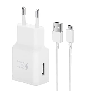 Cargador para Samsung Cargador Rápido Adaptador de Corriente USB con Cable Micro USB 1.5M Compatible con Samsung Galaxy S7 S7 Edge S6 S5 S4 S3 S2 Note 5/4 Xcover 4 3 2 J4+ A5 A7 J3 J5 J7 (Blanco)