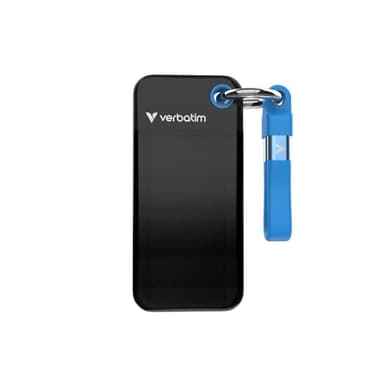 Verbatim SSD de bolsillo de 2 TB USB 3.2 Gen 2, velocidad de hasta 1000 MB/s con llavero, color negro y azul