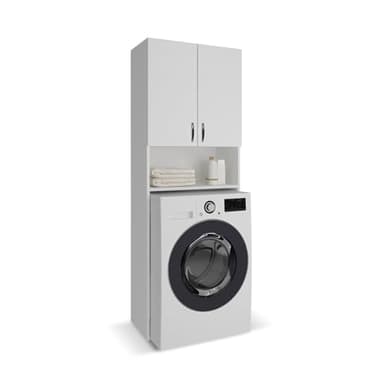 CATTERHOUSE Armario Multiusos Atenas 182 de 65x32x182 cm Fabricado en MDF y Melamina | Mueble Alto para Lavadora | Estantería Organizador de Baño | Almacenamiento con Estantes | Blanco