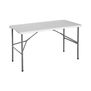 THINIA HOME - Mesa Plegable Portátil para Camping 122cm, Resina, Uso Interior y Exterior, Jardín, Terraza, Eventos y Celebraciones, Catering, Diseño Maleta, Asa de Transporte, Ligera, Blanco