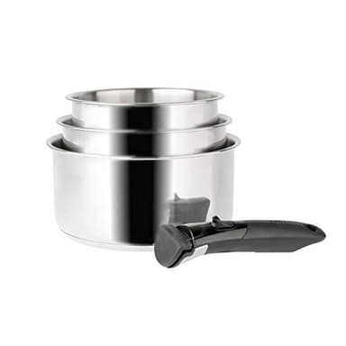 Sitram 713511 Juego de 3 cacerolas Ø16/18/20cm Sitramovible ARPEGE en acero inoxidable - mango extraíble- Todos los fuegos incluida inducción