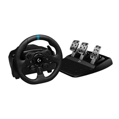 Logitech G G923 Volante y Pedales de Carrera para PS5, PS4, PC, TRUEFORCE 1000 Hz con Force Feedback, Embrague Dual, Funda de Volante en Cuero Auténtico, Compatible con F1 23 & Gran Turismo 7, Negro