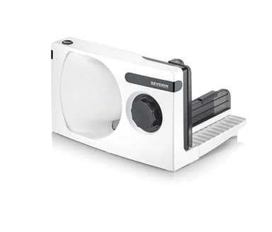 SEVERIN - Cortafiambres eléctrico con corte 0 - 15 mm, cortadora de fiambre apta para carne, pan y queso, máquina para cortar, rebanadora con protector de dedos, Blanco, 100 W, AS 3912