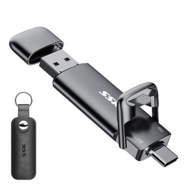 SSK SSD Externo portátil de 2TB hasta 1000 MB/s de Lectura, Unidad de Estado sólido Doble USB 3.2 Gen 2, Adaptador USB A + Tipo C 2 en 1 para iPhone 15/PS4/Android Phone/Tablet/Windows/Mac