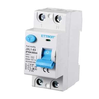 Interruptor diferencial puro 2P 2 polos 6kA 300mA 220V Ocupa 2 módulos DIN, RCCB 2P 300mA C63 63A