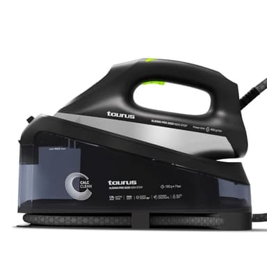 Taurus - Centro Planchado Sliding Pro 3000 Non Stop 3000W | Vapor 130 g/min | Golpe 400 g/min | Plancha Vertical | Suela Cerámica | ECO y MAX | Depósito 1.5L | Autolimpieza | Bloqueo | Negro