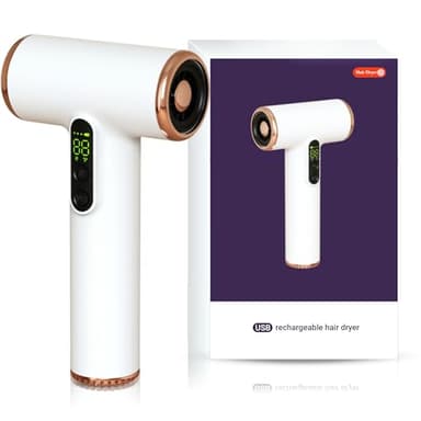 Bewinner Secador de Pelo Inalámbrico profesional: Secador de Pelo con Batería Recargable USB de 3 Velocidades y 3 Temperaturas, Secador de Pelo Portátil con Pantalla Digital para Mujeres,