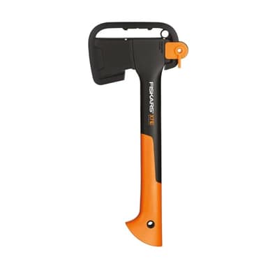 Fiskars Hacha pequeña universal, Longitud: 35,5 cm, Capa antiadherente, Cuchilla de acero/Mango de fibra de vidrio, Negro/Naranja, X7-XS, 1015618
