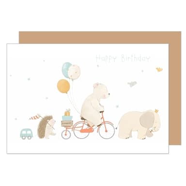 Edition Seidel Tarjeta de cumpleaños premium con sobre, tarjeta de felicitación, tarjeta de animales, billet, cumpleaños, feliz cumpleaños, globos para niños (G3515 SW024