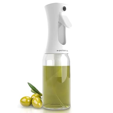 PORTENTUM Pulverizador aceite spray de 300 ml, apto para freidora de aire y multiusos, spray aceite de cocina antigoteo, aceitera con dispensador, accesorios freidora sin aceite (Blanco)