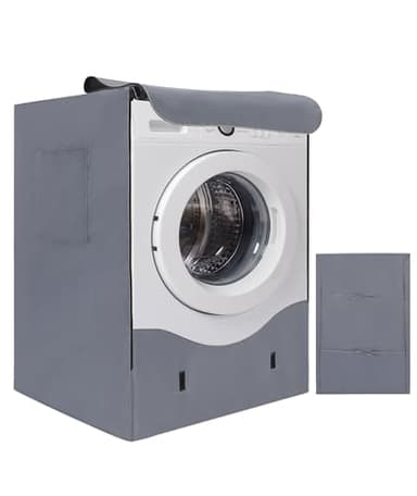 HAUSPROFI Funda Lavadora Exterior Impermeable 60 * 64 * 85cm, Fundas Lavadora Carga Frontal 420D, Fundas Secadoras Exterior con Recubrimiento Plata de Doble Cara, Funda Secadora Impermeable - Gris