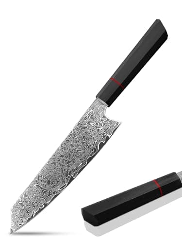 Plys Cuchillo Damasco Kiritsuke Cuchillo de Cocina Japonés Afilado: Cuchillo de Acero Damasco de 20 cm - Vegetal, Profesional, Mango de Madera Negro