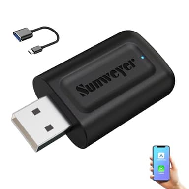 sunweyer 2024 neuester Wireless CarPlay & Android Auto Dongle 2 IN 1 Auto Connect Box, USB Type-C-Anschluss, unterstützt Online-Updates, Kabel zu Wireless Adapter