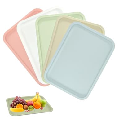 LANSKYLAN 5 PCS Bandejas para Servir Comida Bandejas Rectangulares de Plástico Mini Bandeja Cocina Bandeja de Desayuno Bandejas Plastico Hosteleria para Comedor Cafés Cocina (30.5 * 23cm, 5 Colores)