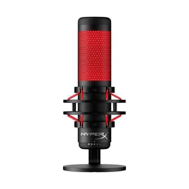 HyperX QuadCast - Micrófono de condensador USB, soporte de choque antivibración, cuatro patrones polares, filtro pop, control de ganancia, para PC, PS4, PS5 y Mac, Negro y Rojo