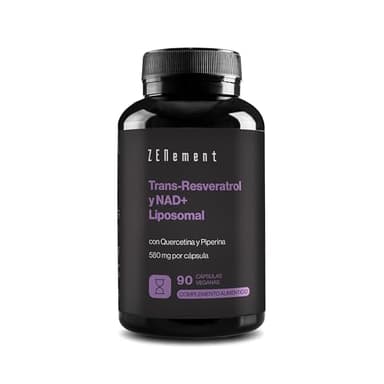Trans-Resveratrol & NAD+ Liposomal, con Quercetina y Piperina, 580 mg por Cápsula, 90 Cápsulas - Antiedad y Activador de Sirtuinas - Zenement