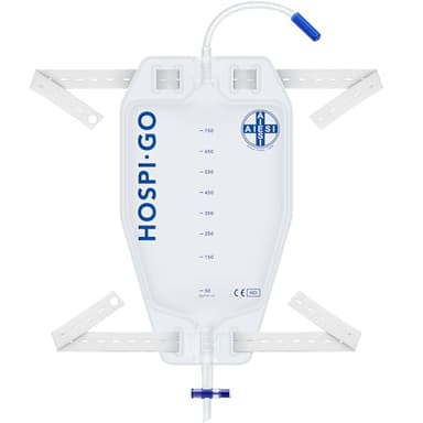 AIESI® Bolsas de orina de piernas reutilizable capacidad de 750 ml tubo de 10 cm con grifo de descarga cruzado (T) y válvula antirreflujo HOSPI-GO (Paquete de 10 piezas), Espalda en TNT transpirable