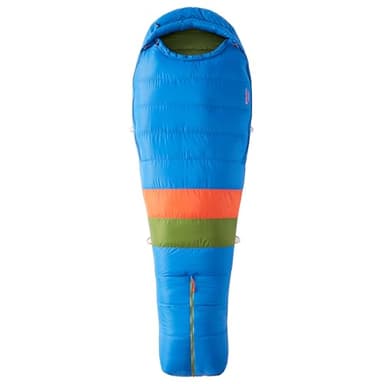 Marmot Sawtooth Long, Saco de dormir tipo momia para adulto, relleno de pluma de 650, extra largo, ligero y cálido, 198 cm, hasta -28°, Dark Azure/Foliage, 198 cm