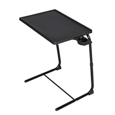 T-LOVENDO.ES Mesa Plegable Auxiliar pequeña portátil con Altura Ajustable Comedor. Ideal Escritorio Ordenador Sofa Cama o Cocina. con Posavasos. 3 ángulos, 6 Alturas. Negra.