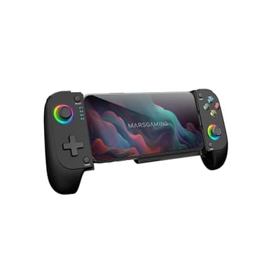 Mars Gaming MGPX, Gamepad Bluetooth 5.0 2en1, RGB Neon, Vibración Dual y Función Turbo, Soporte Smartphone Hasta 6.8", Mando Multifunción Compatilidad PC, Android, iOS y Consolas, USB-C y Funda, Negro