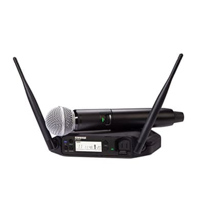 Micrófono inalámbrico Shure GLXD24+/SM58 para iglesias, karaoke y voces - Batería de 12 horas, alcance de 30m | Micrófono vocal SM58, receptor de canal único.
