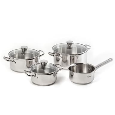 Tefal Duetto - Juego de 3 Ollas 16/20/24 cm + Cazo 16 cm + 3 Tapas | Apto inducción, Thermo-Fusion, marcas medición, apto lavavajillas y horno, acero inoxidable