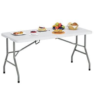 soges Mesa de Picnic Plegable, Mesa de Camping Portatil con Asa de Transporte, Mesa para Jardín Picnic Camping Blanco 152 x 71x 74cm, Carga de 100kg