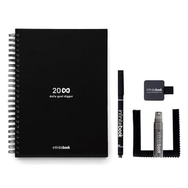InfiniteBook Planner Kit de Iniciación - Cuaderno Planificador de Pizarra Reutilizable A5 con Kit de Limpieza, Bolígrafo y Soporte Para Boli Autoadhesivo