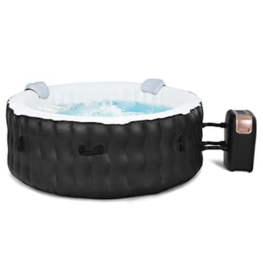 COSTWAY Piscina de Masajes Inflable, Piscina de Masajes Redonda 180 x 68 cm de Masaje de Burbujas, Compresor, Cartucho para Filtro, Piscina de Masajes para 4 Personas para Jardín (Negro)