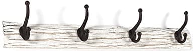 Kobolo Perchero vintage, 74 x 9 x 16 cm, madera y metal, color blanco, perchero de pared de estilo rústico con doble gancho para chaquetas, bolsos, bufandas y gorros