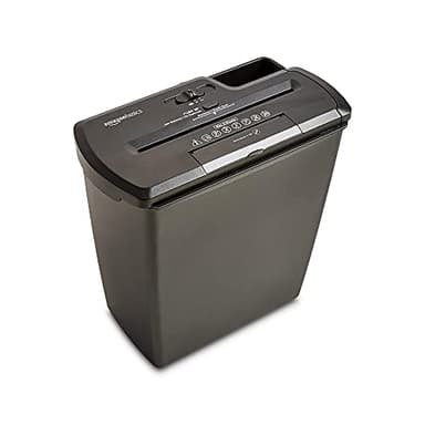 Amazon Basics Destructora de papel, tarjetas de crédito y CD con recipiente separable corte en tiras, capacidad de hasta 7-8 hojas negro, 32.5 L x 16.5 W x 33 H cm, 2.8 kg