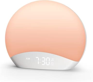 REACHER Despertador con luz, 3 tonos de alarma, 20 sonidos naturales para dormir, reloj regulable, luz nocturna de 7 colores para niños, adultos, dormitorio