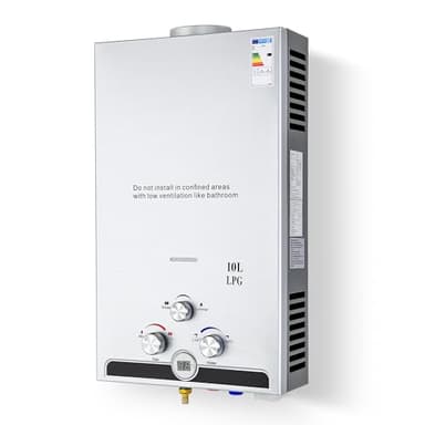 CO-Z 10 L Calentador de Agua Butano Calentador de Agua LPG Instantáneo, Certificado CE, Calentador de Agua de Gas Licuado de Petróleo sin Tanque (10 L)