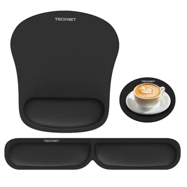 TECKNET Alfombrilla de Ratón Ergonómica, Reposamuñecas para Teclado y Alfombrilla de Escritorio, Kit de Mouse Pad con Reposamuñecas de Espuma Viscoelástica, Antideslizante