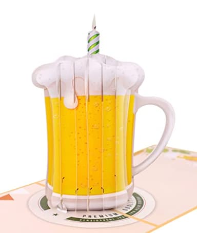MOKIO® Tarjeta Pop-Up – Cerveza con Vela – divertida tarjeta de felicitación 3D para un cumpleaños, Tarjeta regalo emergente con sobre