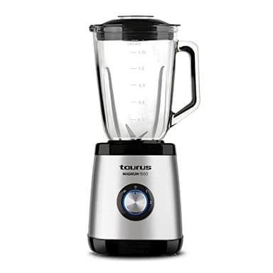 Taurus Magnum 1500 - Batidora de vaso, jarra cristal 1.5L, 1500W, 4 cuchillas inox desmontables, pica hielo, bpa free, apta lavavajillas, 2 velocidades + Turbo