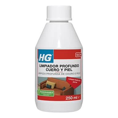 HG Limpiador Profundo Cuero y Piel, Líquido Limpiador de Piel Natural y Cuero Sintético, No Daña el Color de la Piel, Limpiador de Bolsos, Botas, Chaquetas y Sofás de Cuero a Base de Agua - 250 ml
