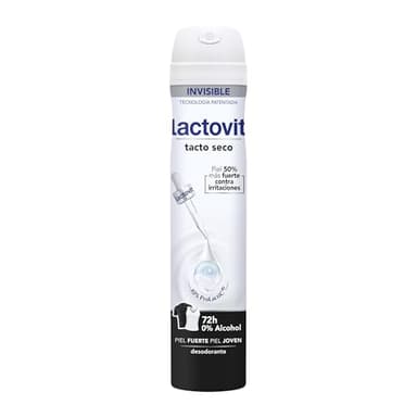 Lactovit - Desodorante Extra Eficaz Invisible Anti- Manchas, 0% Alcohol, Anti-irritaciones Y 72h De Eficacia, Desodorante Spray Invisible con Protein Calcium- 200 Mililitros