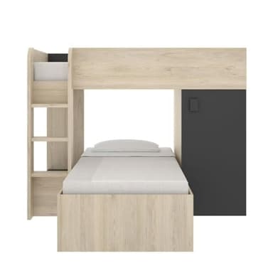 DEKIT GRUPO RIMOBEL MOVE - Cama tren para dormitorio con doble montaje y con dos camas - Grafito / Natural - 191x150x255 cm