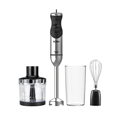 Solac BA5611 Pro 1500 Chef - Batidora de mano, 1500W, batidora de varilla anti salpicaduras, varias velocidades, función turbo, incluye set accesorios, 4 cuchillas INOX, ergonómica, acero inoxidable