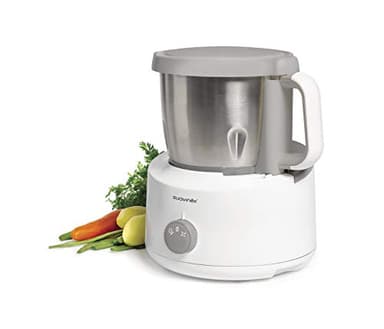 Suavinex - Robot de Cocina Bebé 5 en 1: Cocina, Tritura, Calienta, Descongela y Esteriliza. Super Rápido, Fácil de Usar y Limpiar. Jarra y Cuchillas de Acero Inoxidable, Metálico