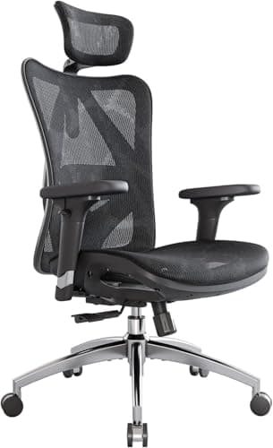 SIHOO Silla de Oficina ergonómica, Respaldo Alto, Asiento Trasero de Malla, Transpirable, reposabrazos 3D Ajustable y Soporte Lumbar, Base de Metal (Negro)