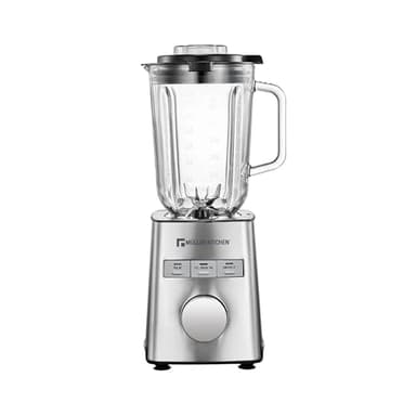 Muller Kitchen MK-6065 Batidora de vaso (1000W, Jarra de Cristal de 1,5L, Cuchilla INOX de 6 filos, 3 programas automáticos, 5 velocidades variables, Picadora de hielo, Carcasa INOX)