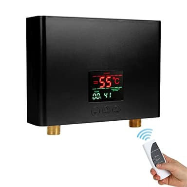 Calentador de agua eléctrico sin tanque, 3 kW, 220 V, calentador de agua instantáneo, pequeño, sin tanque, calentador de agua instantáneo, cocina y baño, 30-55 ℃, pantalla digital, listo para conectar