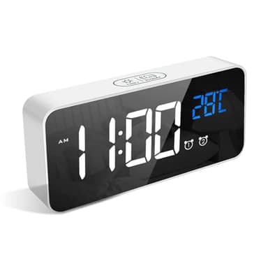 LATEC Reloj Despertador Digital, LED Pantalla Reloj Alarma Inteligente con Temperatura, Puerto de Carga USB, 12/24 Horas, 4 Brillo Ajustable (Blanco)