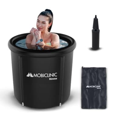 Mobiclinic® Fitness, Bañera de Hielo, 350l, Recuperación Muscular, para Deportistas, 83x83x75cm, Artic, Portátil, Terapia Dual, Bolsa Transporte, Cojín Inflable y Tapa, Borde